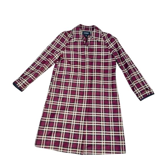 New Style Express wool blend trench coat 3/4 length Plum Brown plaid womens 4 - Picture 6 of 6